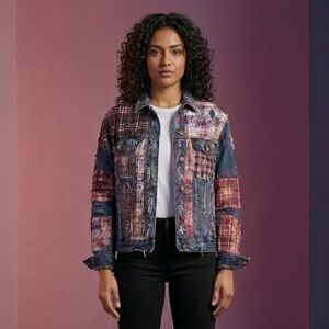 One of a Kind Patchwork Denim Jacket | Upcycled Wearable Art | Grunge Punk Style